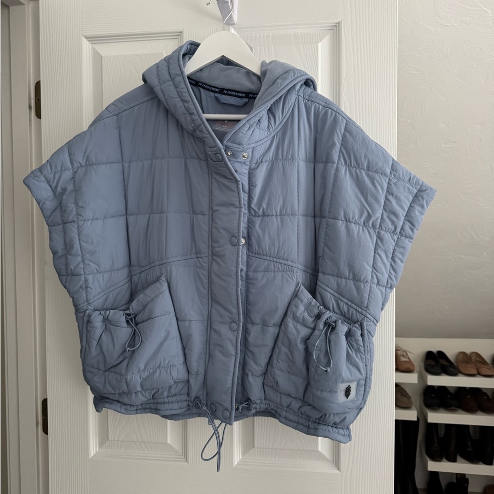 Free People Happy Trails Poncho blue/grey size Small - Picture 2 of 11